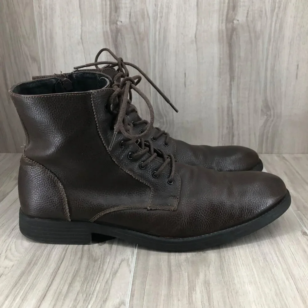 Robert Wayne Ankle Boots Mens 12D Brown Leather Zip Lace Up Boots